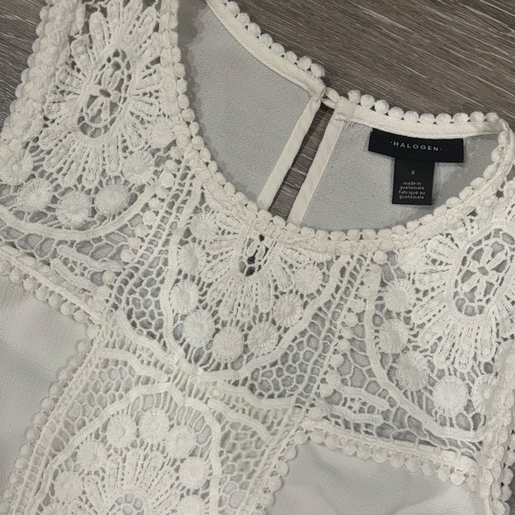 Halogen Tops - Halogen Womens White Crochet Lace Bib Sleeveless‎ Blouse Top Size S